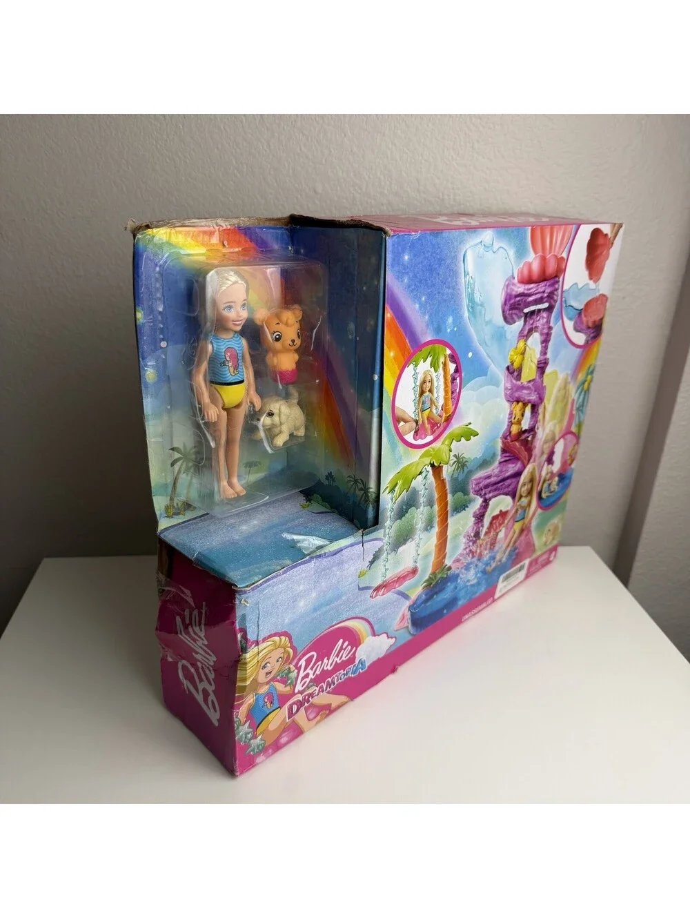 Barbie Chelsea Dreamtopia Lagoon Water Playset Slide Pool Merbear Pet Damage Box